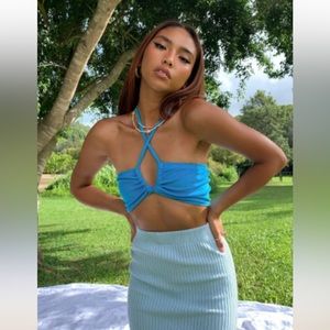 Clarke Top terry cloth halter top in blue from Princess Polly